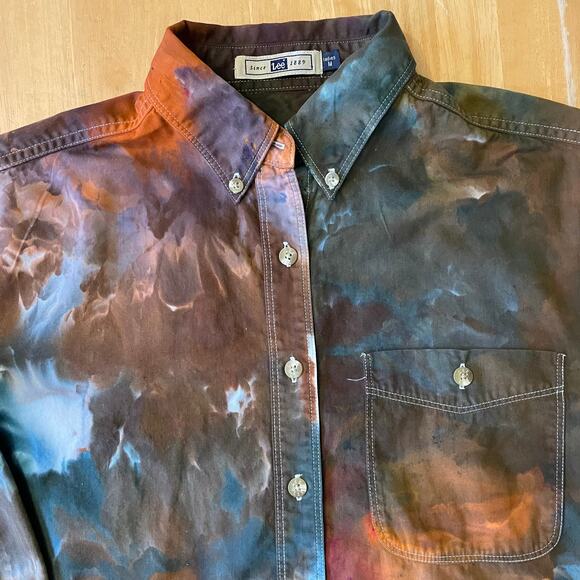 Ice Dyed Long-sleeve Button-up - Earthy Fall Winter Boho (Women's Medium) - Picture 8 of 11